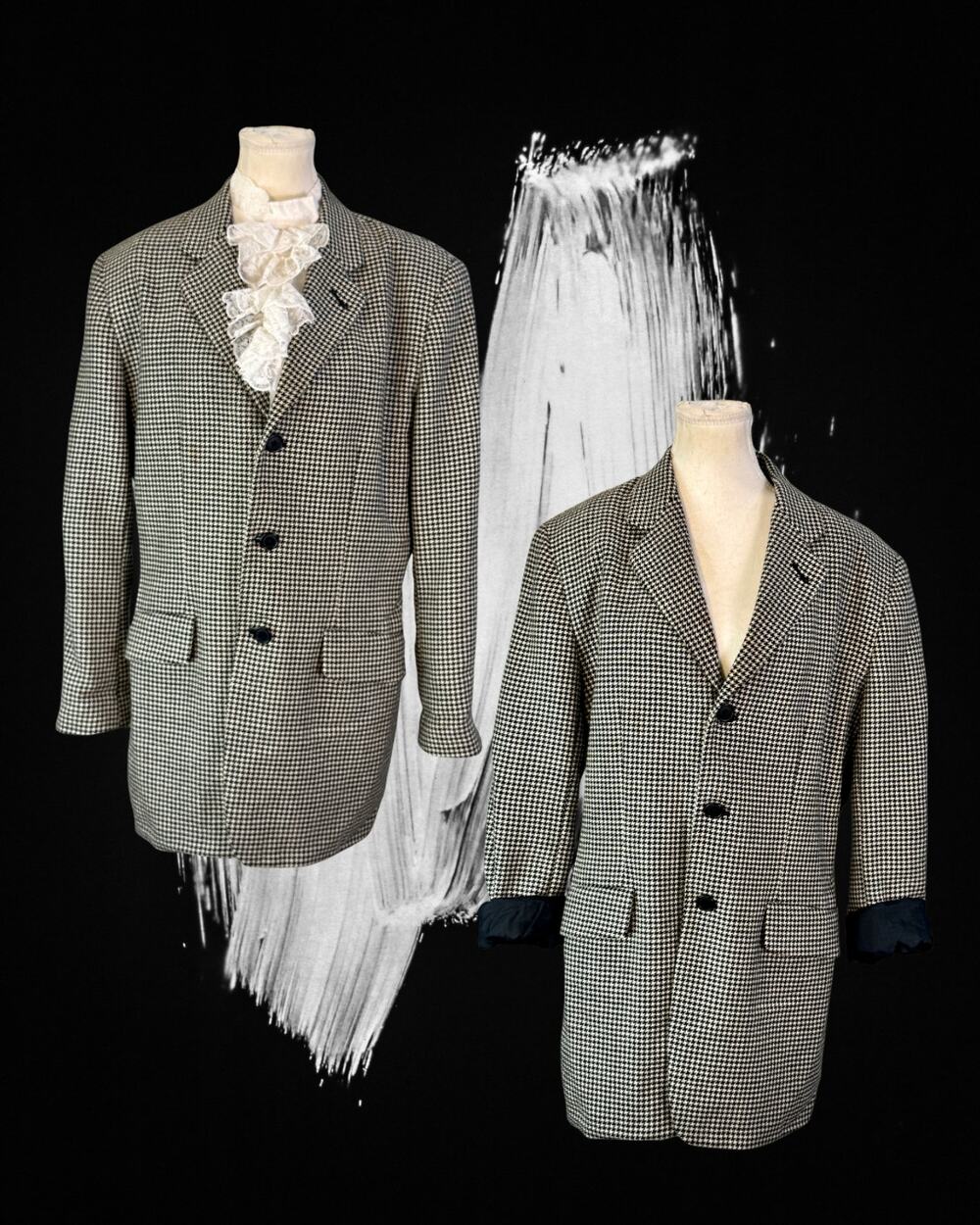 Vintage 90s DKNY Black Ivory 100% Wool Houndstooth Equestrian Blazer Coat 10